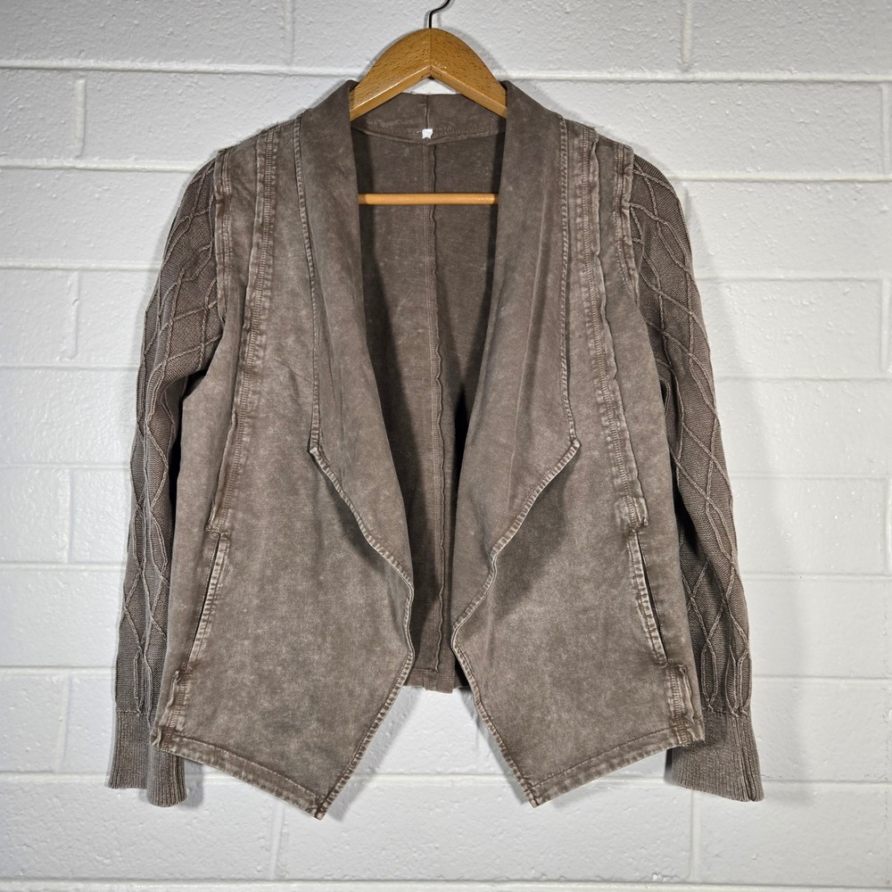 Mineral Wash 100% Cotton Acid Drape Jacket Knit Asymmetrical Hippie Layer Boho